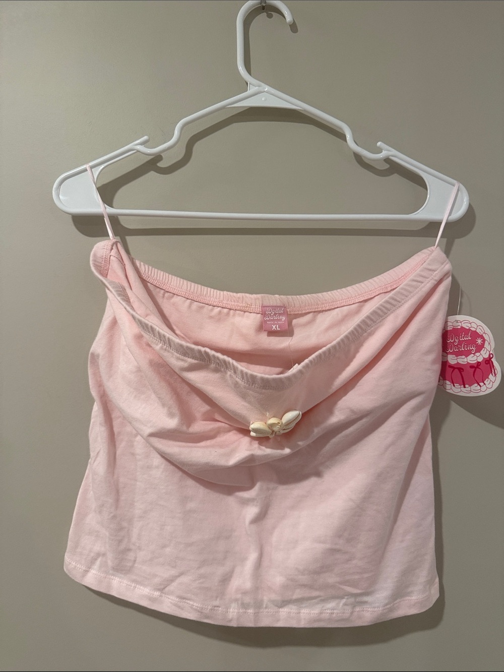 Pink Womens Spaghetti Strap Cami with Shell Accent and built in bra